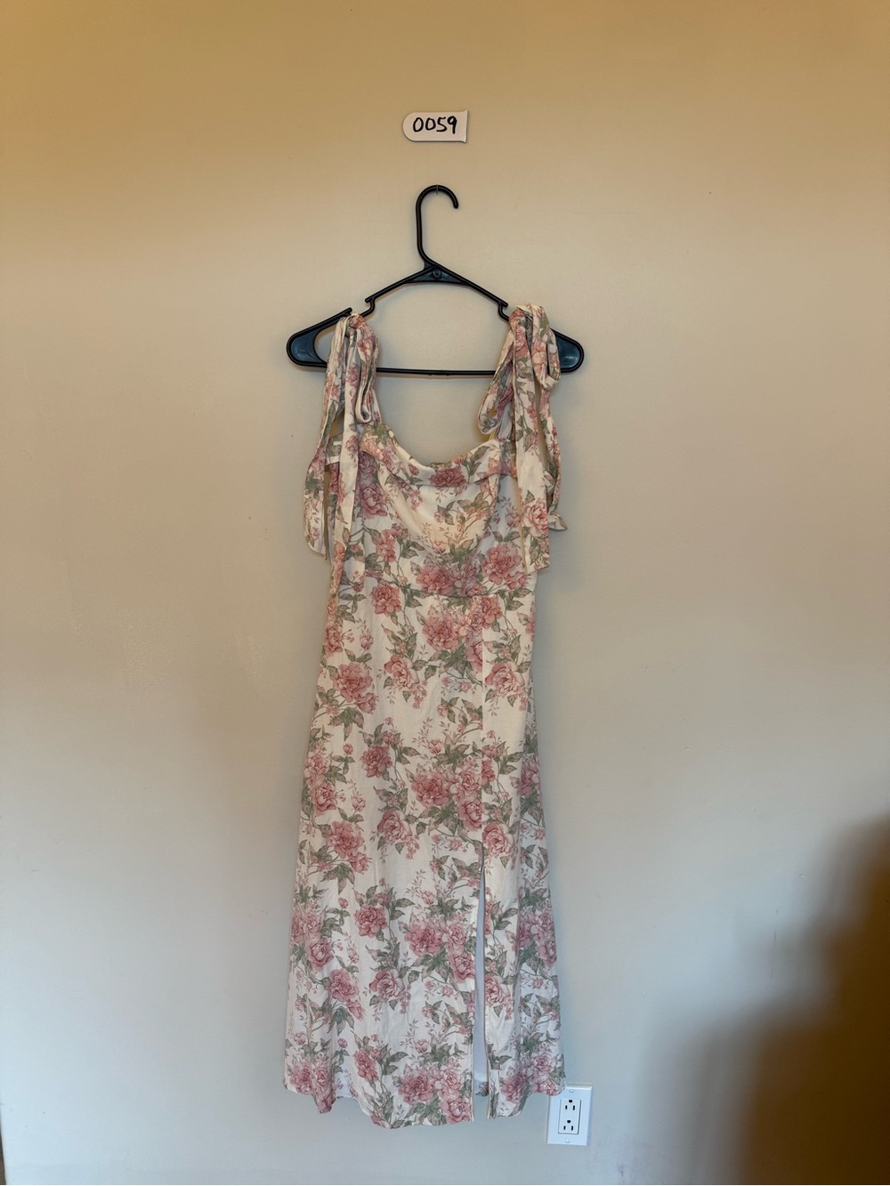 Trixxi Floral Tie-Shoulder Midi Dress in Pink and Cream
